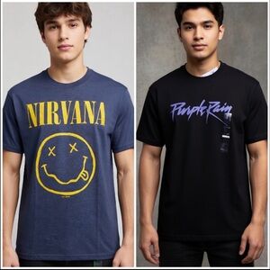 NWT Men’s Bundle of 2 Band T Shirts Nirvana & Prince Purple Rain